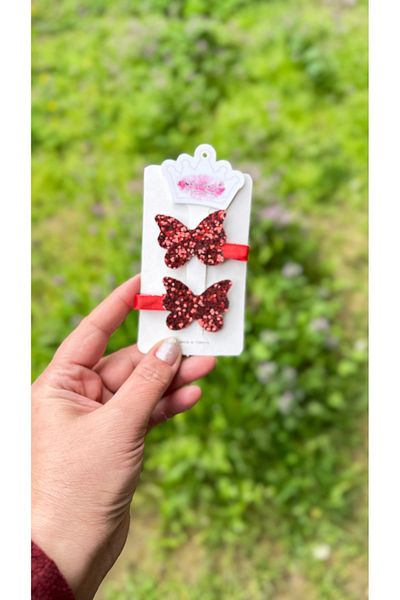 Toka Perisi Red Glitter Glitter Butterfly Buckle - Set of 2
