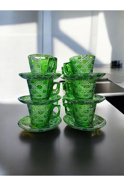 AYZ HOME Colorful Cut Crystal Glass Set of 6 Tea-Double Coffee Cups / Large Size