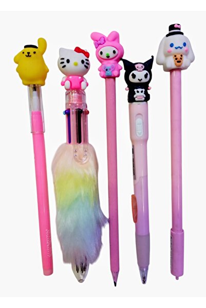sevgi kırtasiye Süslü Hediyelik Hello Kitty Kurşun Kalemli 5 Li Set Işıklı Ka...