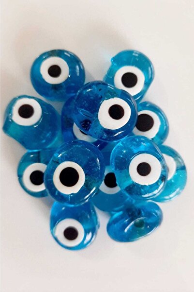 ella'nın çarşısı 10 Adet Şeffaf Cam Mavisi Mavi Renk Danagöz Cam Nazar Boncuğ...