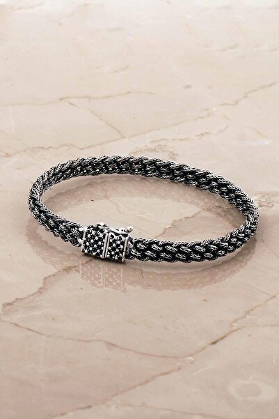 Sümer Telkari Hasır Örgü Elişi 20,5 Cm Gümüş Erkek Bileklik 4776