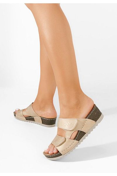 B T Shoes Renna gold platform slippers
