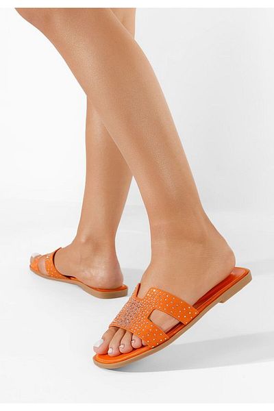 B T Shoes Abita orange flat slippers