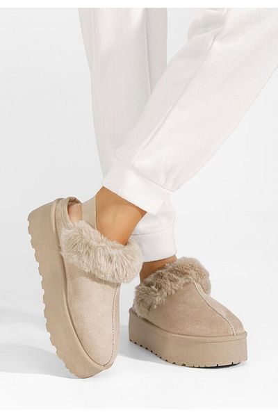 B T Shoes Salena beige platform slippers