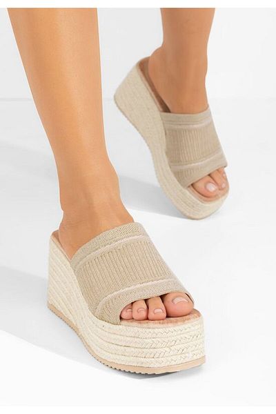 B T Shoes Beige Yessenia platform slippers