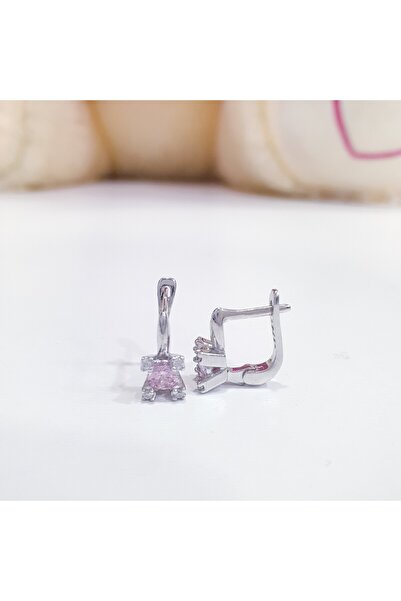 MAGRİB pembe taşlı gümüş çocuk küpesi