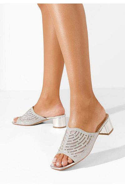 B T Shoes Papuci cu toc Saphia argintii