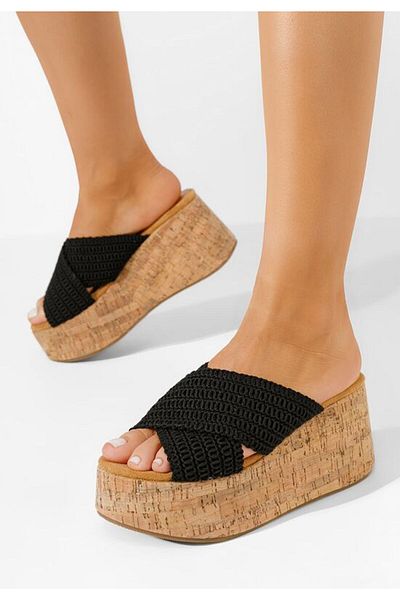 B T Shoes Sousie black platform slippers