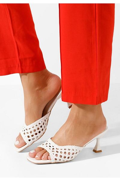 B T Shoes Papuci cu toc Letira albi