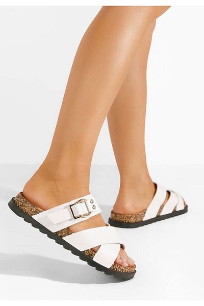 B T Shoes Papuci dama Ledana albi