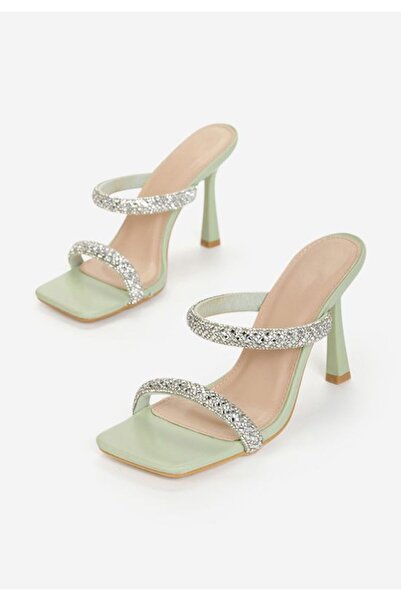 B T Shoes Adione green heeled slippers