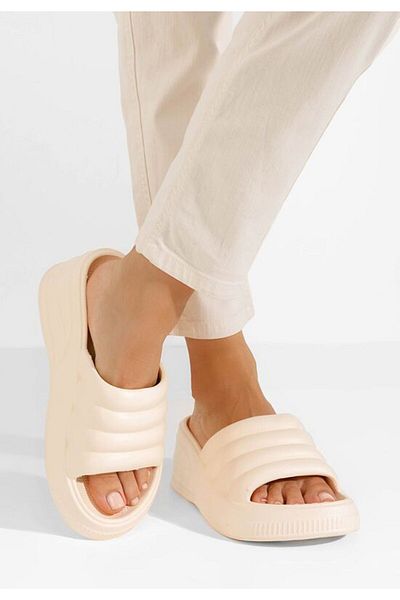B T Shoes Etana beige platform slippers