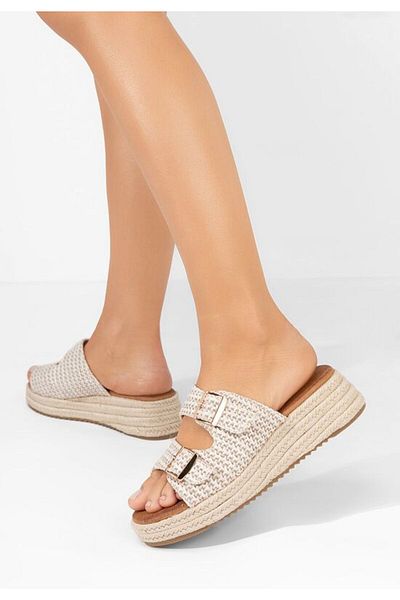 B T Shoes Armynda beige platform slippers
