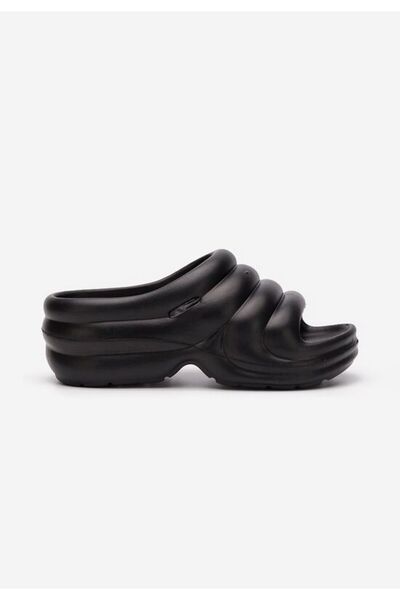 B T Shoes Gemma black platform slippers