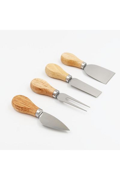 enyareshome 4 Pieces Cheese Knife Fork Spatula Set with Bamboo Handle, Presentation Set 12cm