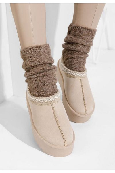 B T Shoes Comfy beige platform slippers