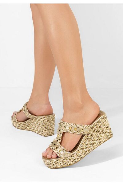 B T Shoes Efrain gold platform slippers