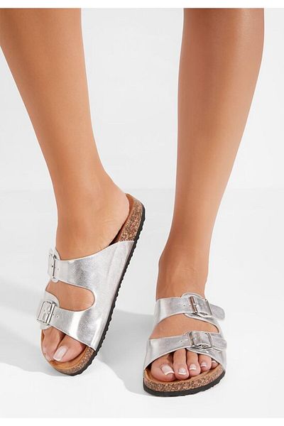 B T Shoes Papuci cu talpa inalta Evet V2 argintii
