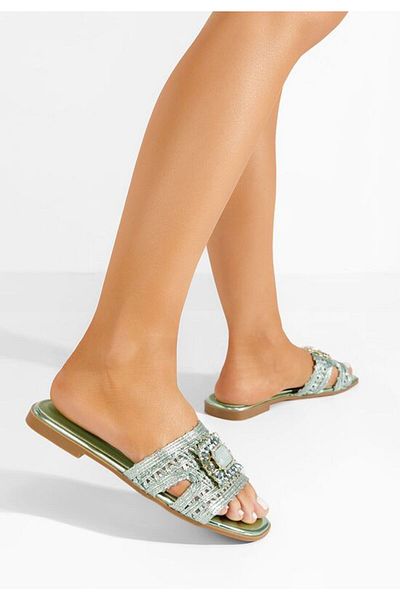 B T Shoes Evianna green flat slippers