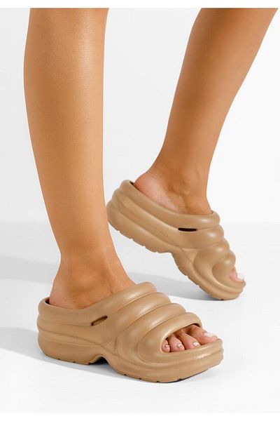 B T Shoes Gemma khaki platform slippers