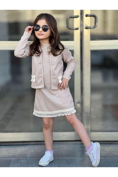 CINARIUM Fringe Tassel Detailed Dress and Jacket Girl's Festive Travel Stylish Set