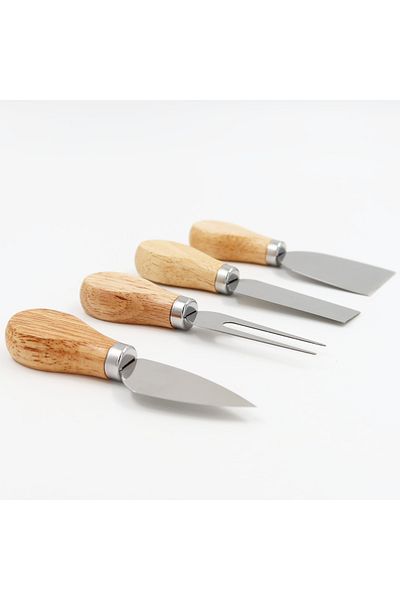 enyareshome 4 Pieces Cheese Knife Fork Spatula Set with Bamboo Handle, Presentation Set 12cm