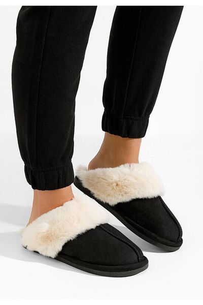 B T Shoes Joka black fluffy slippers