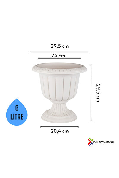 KıtayGroup Nergiz Saksı 6 Litre Kırık Beyaz Renk Ayaklı Plastik Çiçek Saksısı