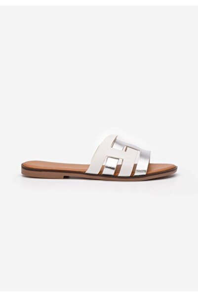 B T Shoes Cicada white flat slippers