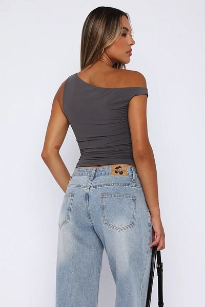 World Fashion Trends JT6076 Bluză crop elastică cu umeri joasă
