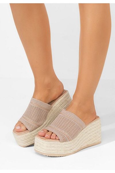 B T Shoes Yessenia khaki platform slippers