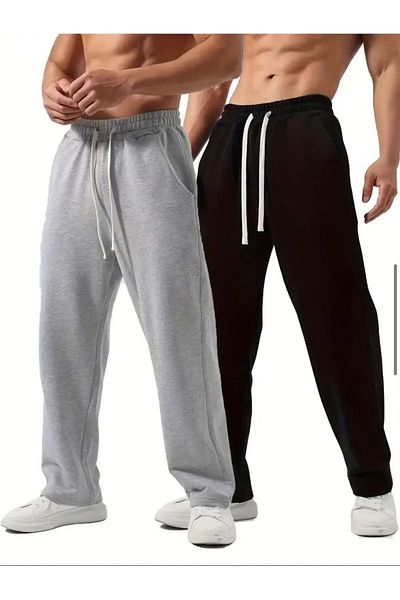 GERLAY Two Black Gray Straight-Leg Sweatpants