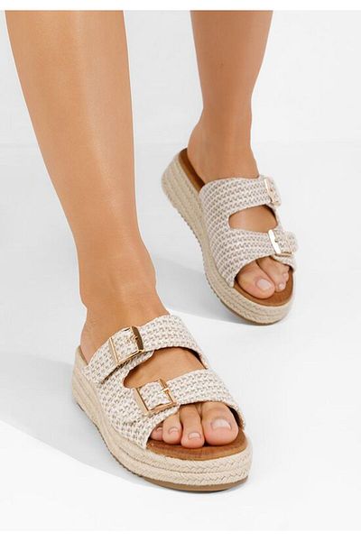 B T Shoes Armynda beige platform slippers