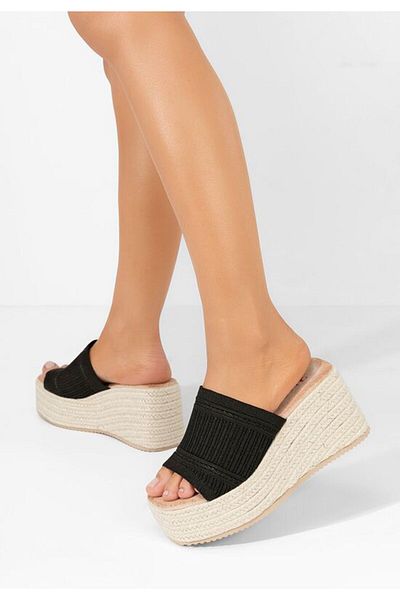 B T Shoes Yessenia black platform slippers