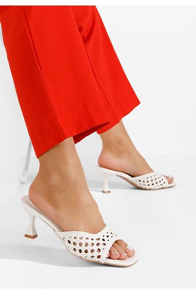 B T Shoes Papuci cu toc Letira albi
