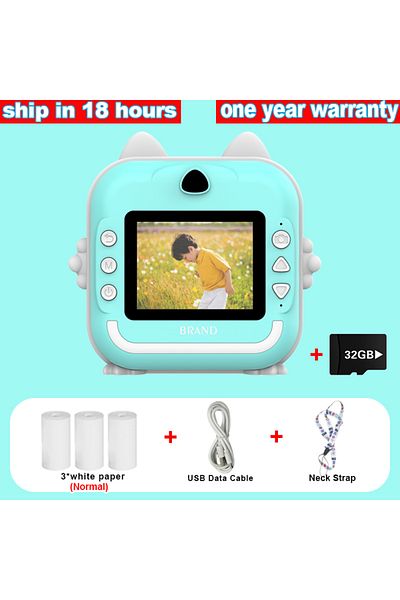 Choice 32G Blue Digital Children Camera For Photography Instant Print Photo Kids Camera Mini Thermal Printe