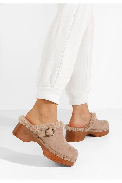 B T Shoes Saboti cu toc Mieko kaki