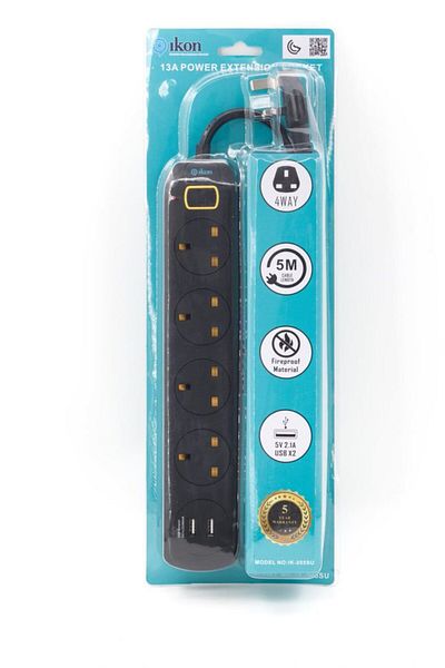 İkon Ikon 4 Way Extension With 2 Usb With 3 Meter Cable Ik-205su