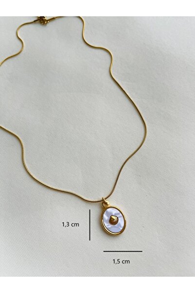 Nilsu Jewellery Accessory İstiridye Detaylı Mineli Vintage Çelik Kolye