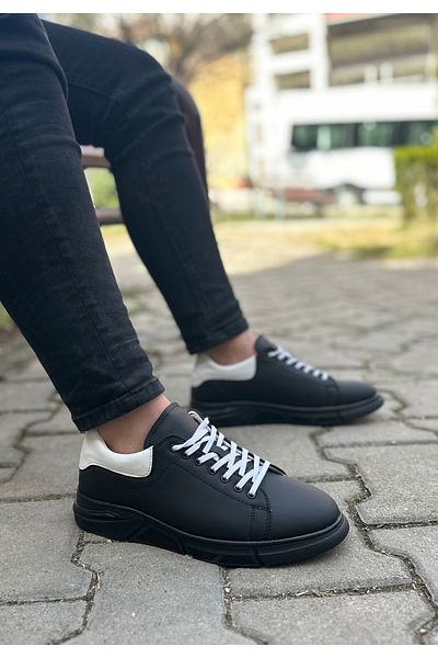 Bonjey Pantofi casual pentru bărbați cu șireturi din cauciuc din piele albă neagră, piele artificială hidrofugă, mărimea 40 44