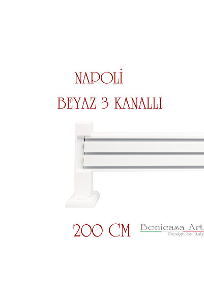 BonicasaArt Napoli Ahşap Başlıklı 3 Kanallı Alüminyum Dekoratif Ray Korniş Mo...