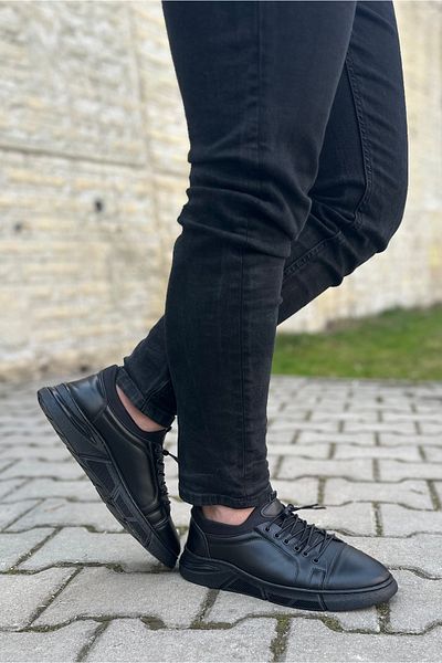 Bonjey Pantofi casual pentru bărbați cu șireturi din cauciuc din piele neagră, piele artificială hidrofugă, mărimea 40 44