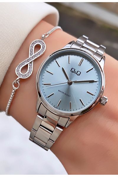 Q&Q Brand Silver Color Steel Cord Women's Wristwatch - Bracelet Gift