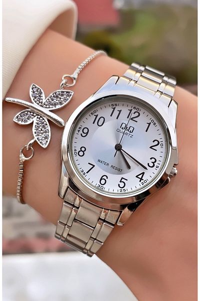 Q&Q Brand Silver Color Steel Cord Women's Wristwatch - Bracelet Gift