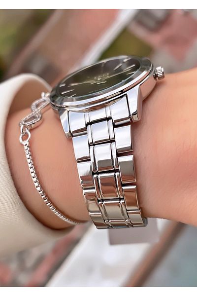 Q&Q Brand Silver Color Steel Cord Women's Wristwatch - Bracelet Gift