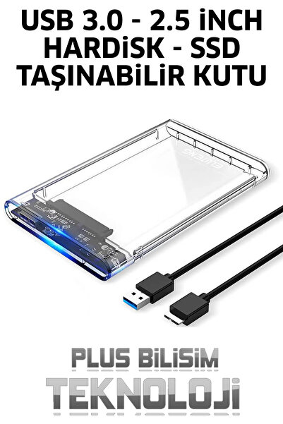Plus Bilişim USB 3.0 Hdd Kutusu, Hardisk Kutusu USB 3.0, 2.5 inch Sata Hdd, Ssd Şeffaf Kutu USB 3.0 Hızlı