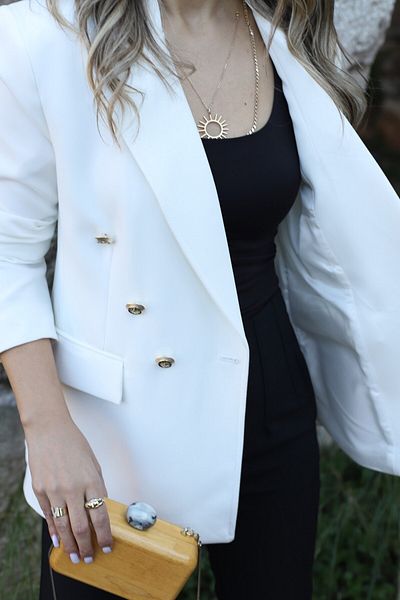 bytugcekaya White Buttoned Double Breasted Blazer - Prive