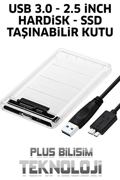 Plus Bilişim USB 3.0 Hdd Kutusu, Hardisk Kutusu USB 3.0, 2.5 inch Sata Hdd, Ssd Şeffaf Kutu USB 3.0 Hızlı