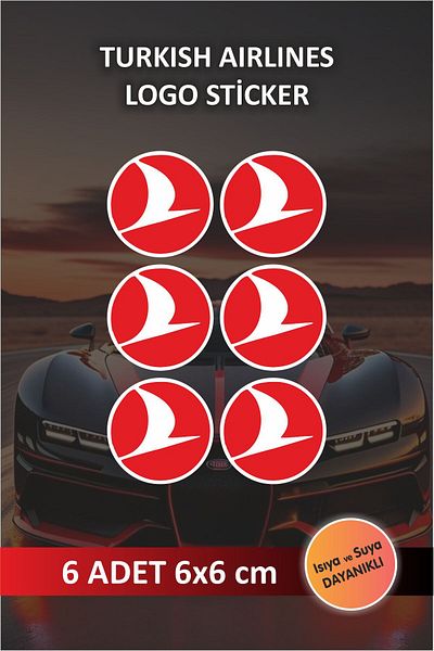 Piksel Grafik Turkish Airlines Sticker and Label Set – Car/Motorcycle Compatible, Waterproof 6 Pcs Stickers