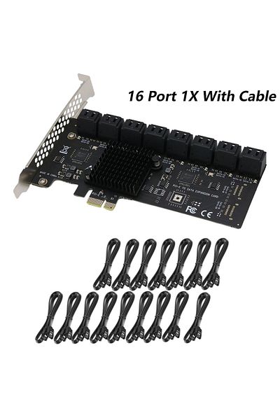 Ninth World بطاقة PCIe SATA 16 منفذًا 1x وكابل 12/16/20 منفذًا 6 جيجابايت Sata 3.0 PCIe، وحدة تحكم PCIe إلى Sata Ex